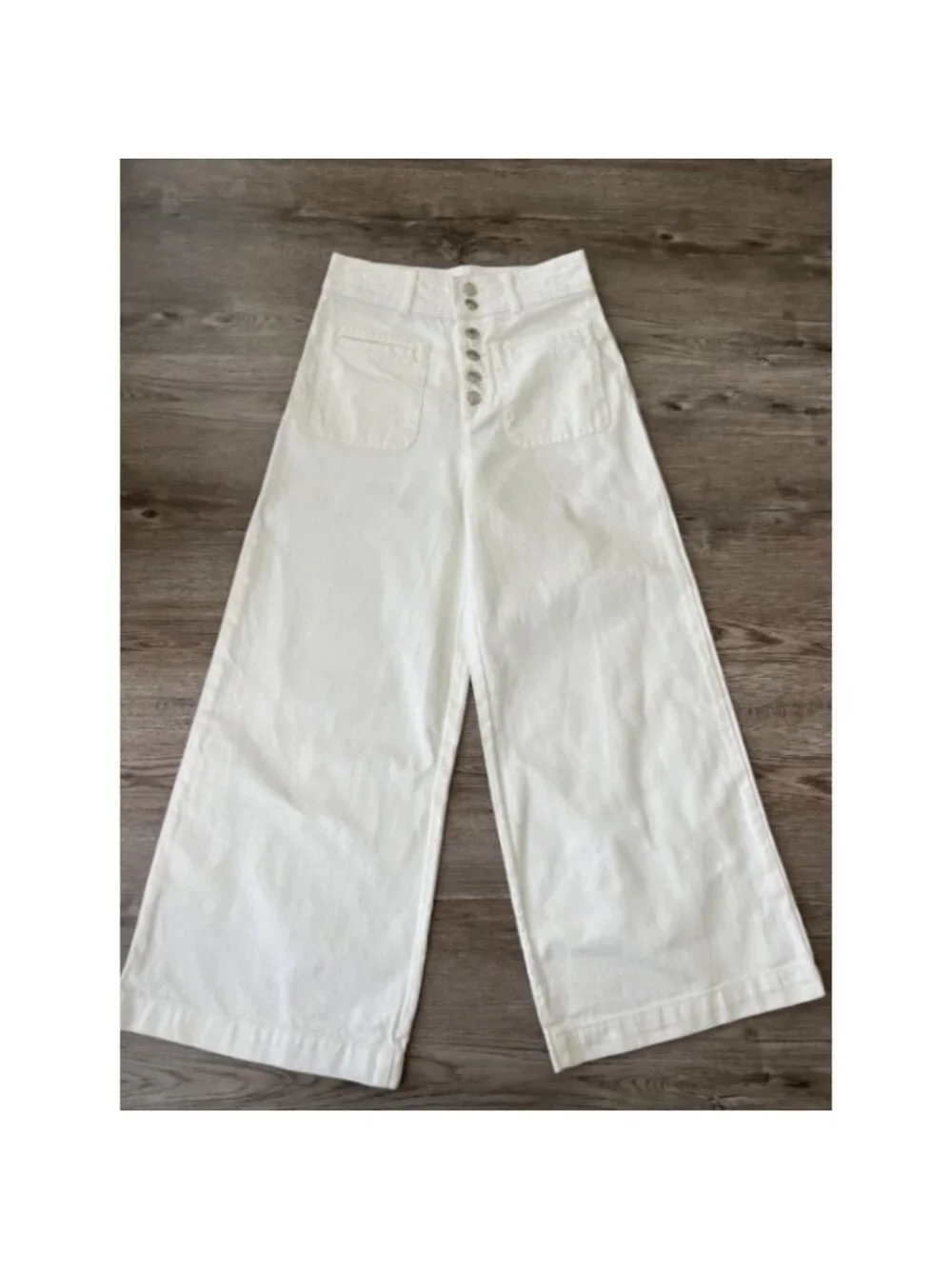 Free People Colette Wide Leg Crop Jeans Womens 26 Ivory Button Fly High Rise